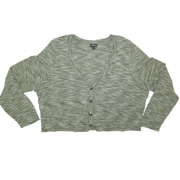 Torrid Women's Plus Size 3 Green Button Front Long Sleeve Crop Cardigan - Picture 1 of 9